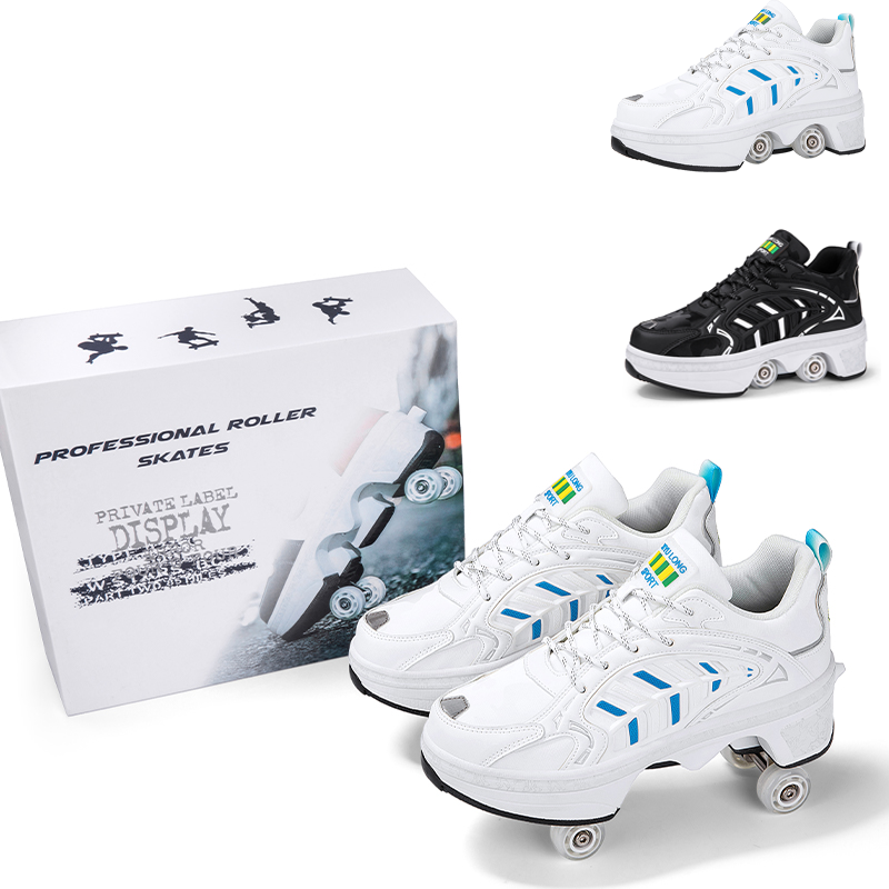 Men Shoes Sneakers - 4 Wheels Retractable Roller Skate Shoes,
