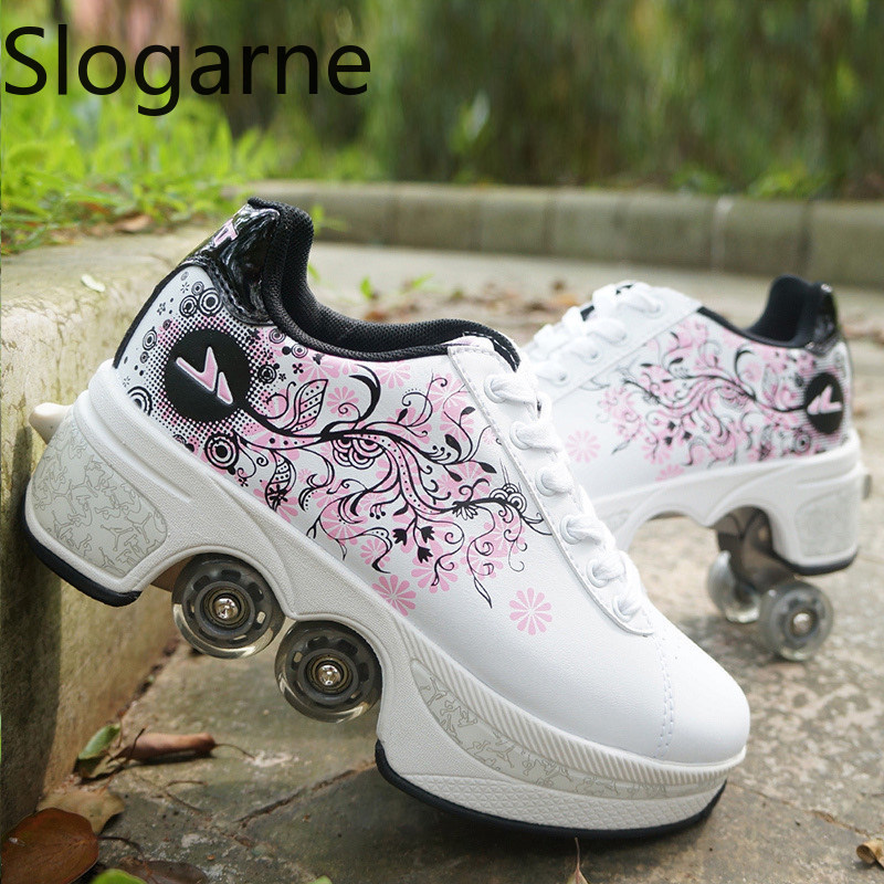 Men Shoes Sneakers - Women 4 Wheels Deformation Roller Skates