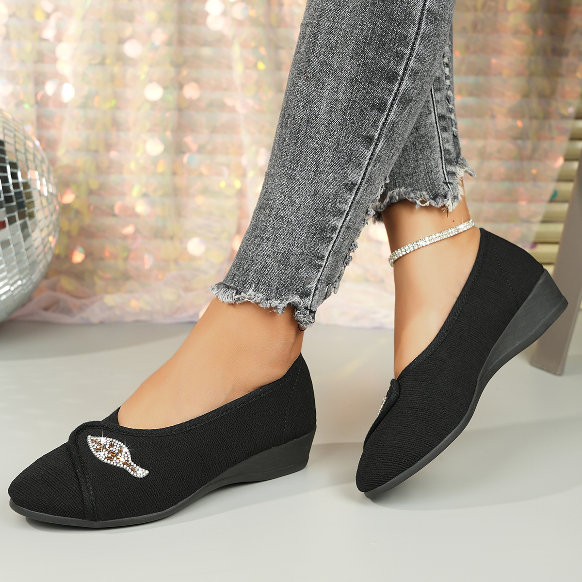 Women's Elegant Rhinestone Fla - Men'S Shoes Slip On 评论和价格