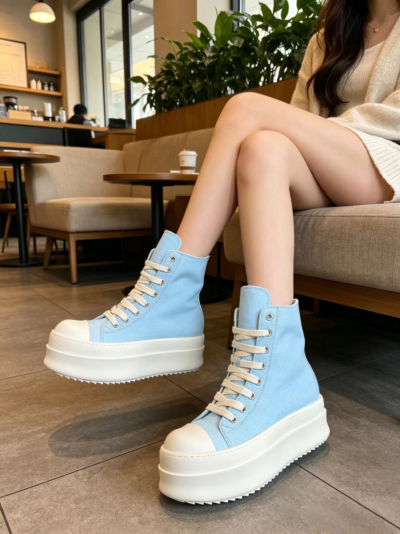 Light Blue High Top Canvas Sne - Men'S Shoes Increase Height 评论和价格